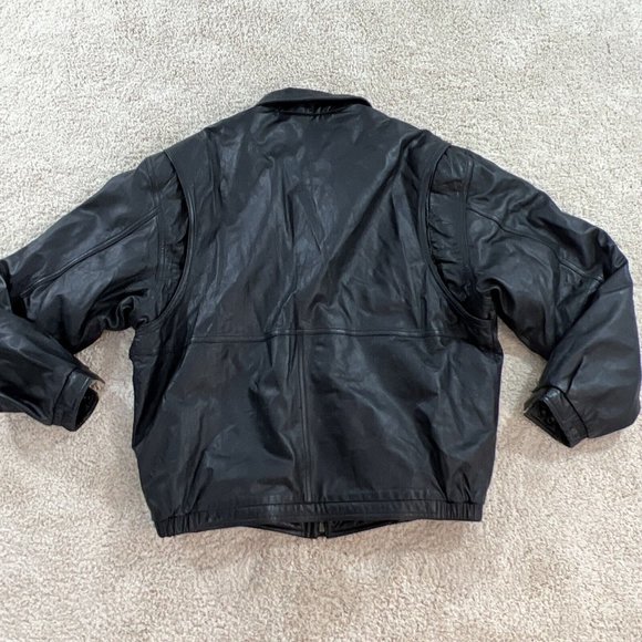 Port Authority Mens Leather Jacket XL Black Bomber ESPN - Picture 12 of 13